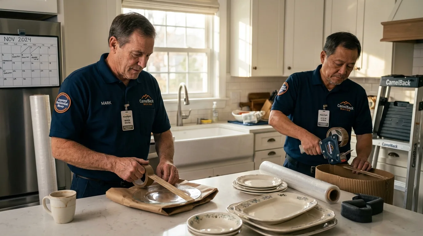 Professional crew packing kitchen dishware in Lancaster, OH